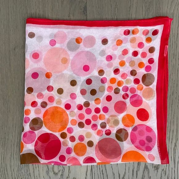 Vintage 20.5 X 20.5" Square Sheer Polka Dot Scarf Red Org Pk No Brand/Fabric tag - Picture 4 of 8